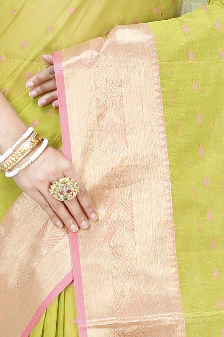Olive Green Pure Cotton Griva Tant Saree (915)